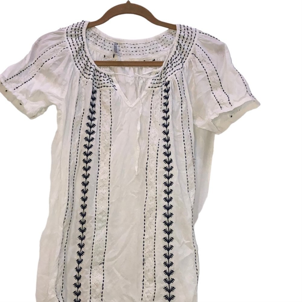 Monoreno white blue embroidered tunic top mini dress S